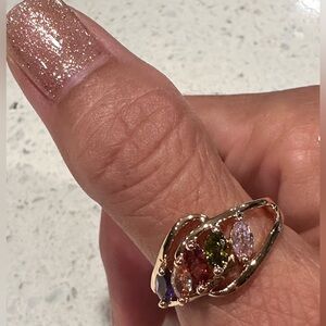 R22. Swarovski Crystal Amethyst Peridot Rose Garnet Topaz Marquis Gold Ring